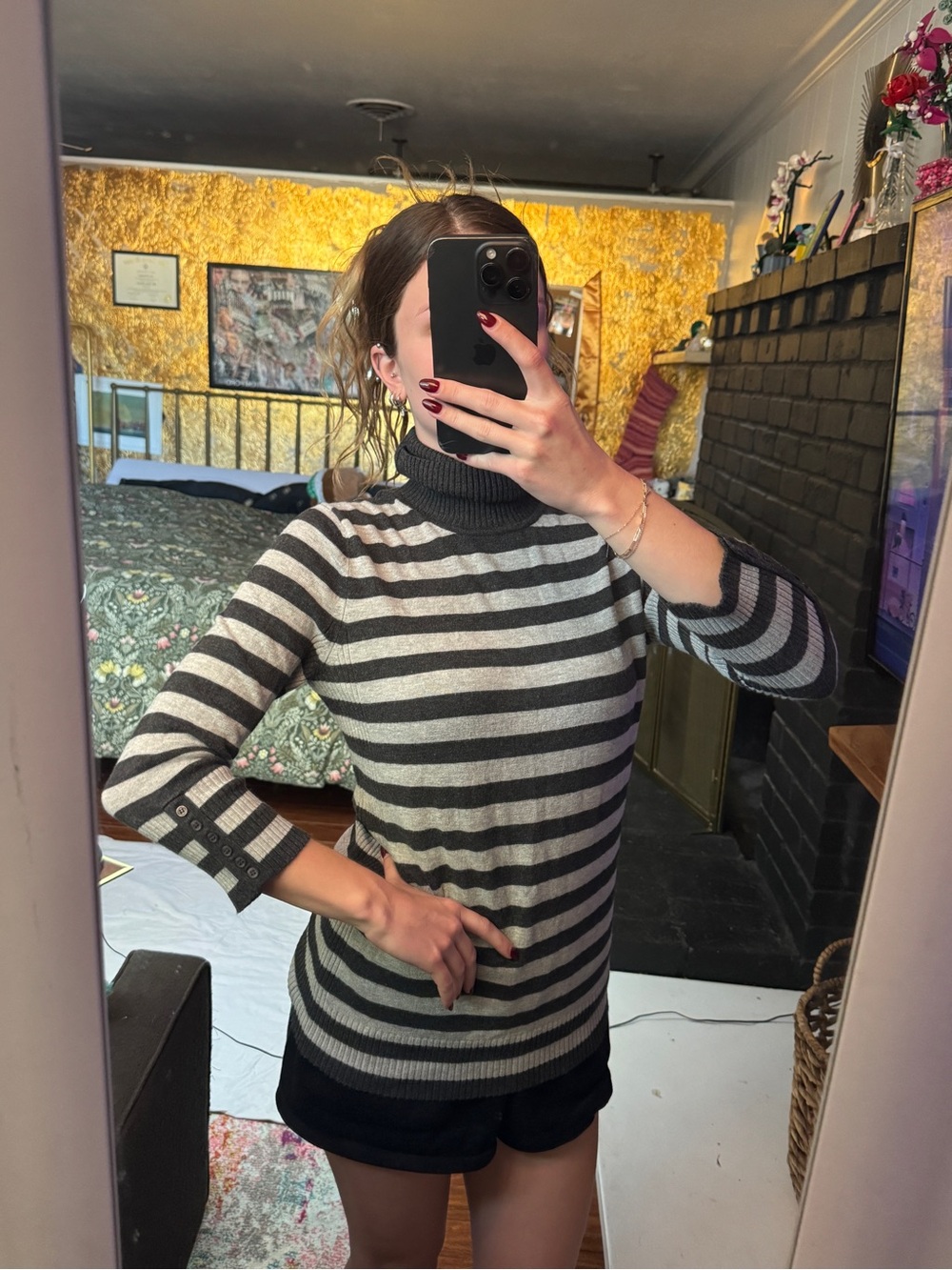 Striped Turtleneck Sweater - Black and Gray